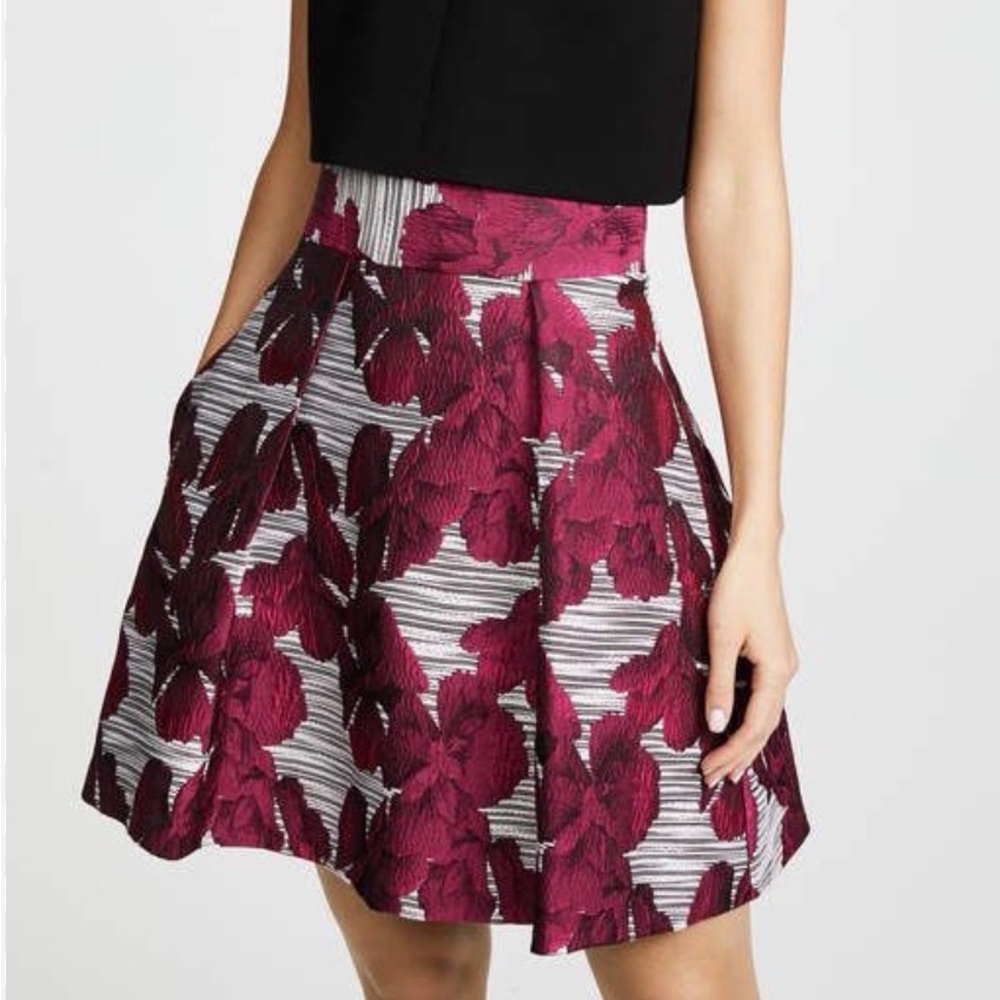 Black Halo Pink White Floral A-Line Pleated Mini Skirt With Pockets Size 2